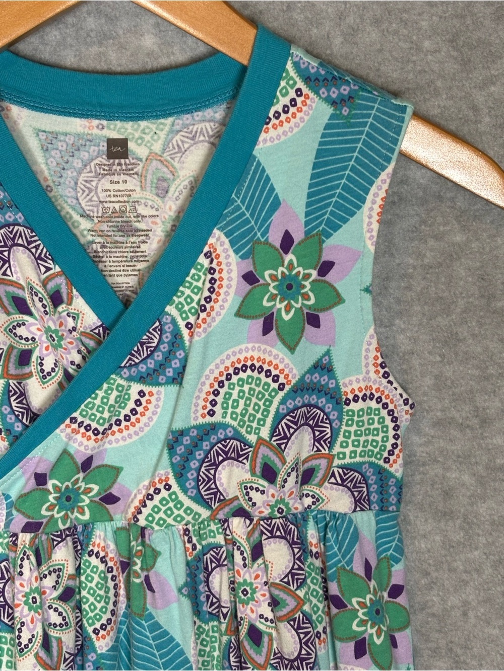 Tea Collection Kaleidoscope Floral Sleeveless Maxi Dress-Teal-Girls Size 10